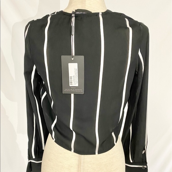 PRETTY LITTLE THING NWT BLK/WHT STRIPE TIE TOP 2 - Picture 5 of 6